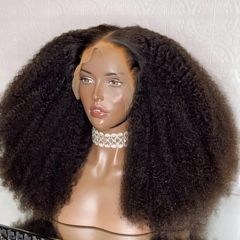 350% Gęstość Puszyste Afro Kinky Curly Ludzkie Włosy Peruki 13x4 Przezroczysta Koronka Przednia Peruka Dziewicze Włosy 4x4 Zamknięcie Peruka Naturalny Kolor