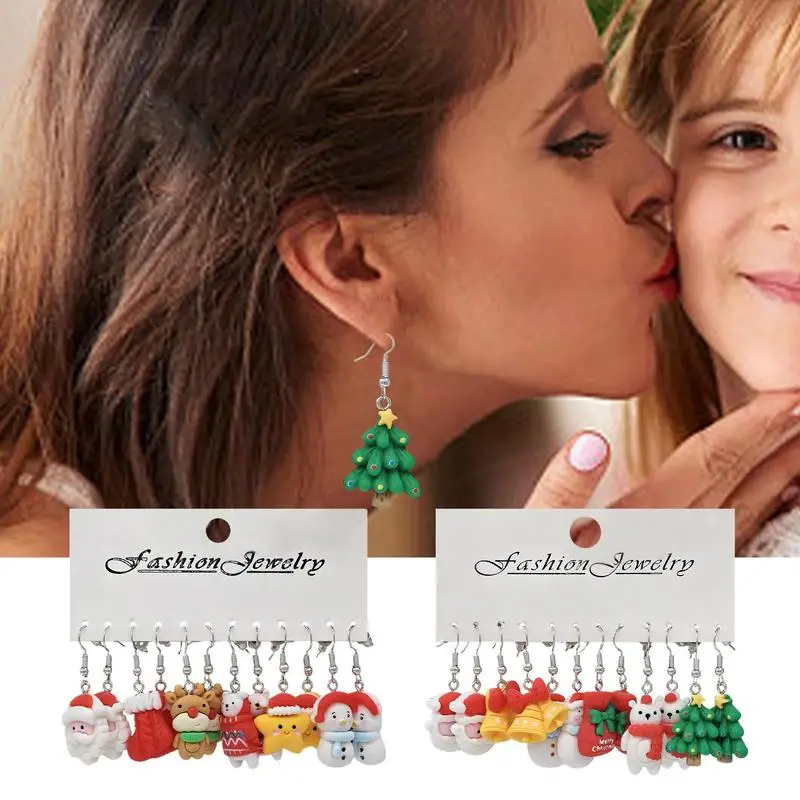 Christmas Earrings Pack Dangle 6 Pairs Resin Christmas Dangle Earrings Set Cute Christmas Combination Earrings Teen Girls Jewelr