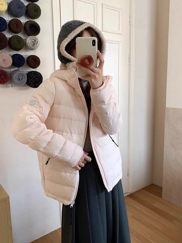 Daunenjacke für Damen, kurz und leicht, 2025, neue koreanische Version, weiße Entendaunen, lässige Herbst- und Winter-Kapuzenjacke