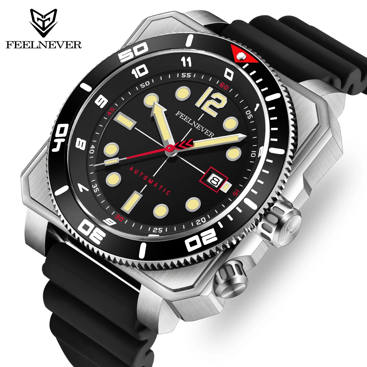 FEELNEVER neue mechanische Uhr, modische Herrenuhr, leuchtend, wasserdicht, Saphirglas, 316L-Edelstahluhren für Herren + BOX