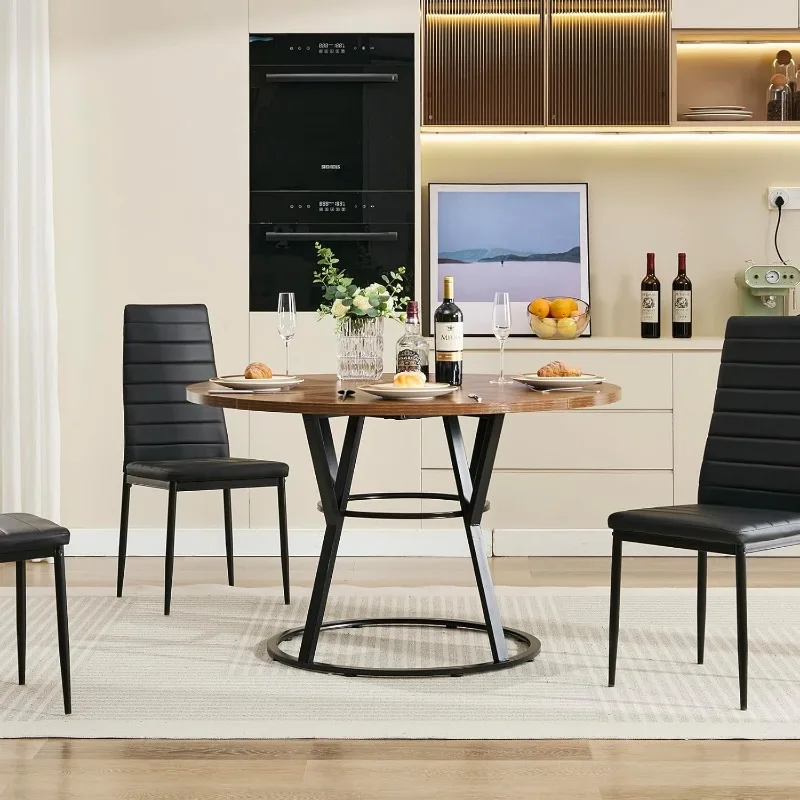 47インチ ラウンドディナーテーブル 4人用 6人用、金属脚付き小さな円形ダイニングルームテーブル、モダンなファームハウスの素朴なキッチンテーブル