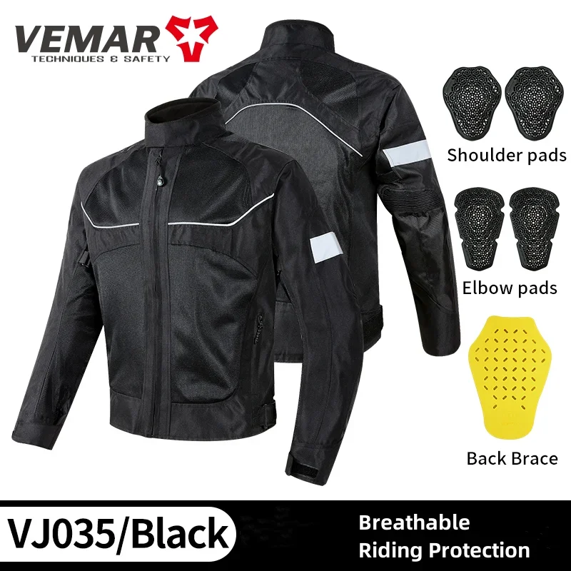 Vemar Men's Summer Motorcycle Motocross Jacket CE Level 2 Armor Motorcyclist Mesh Racing Gear with Reflective Man Oxford Clothes