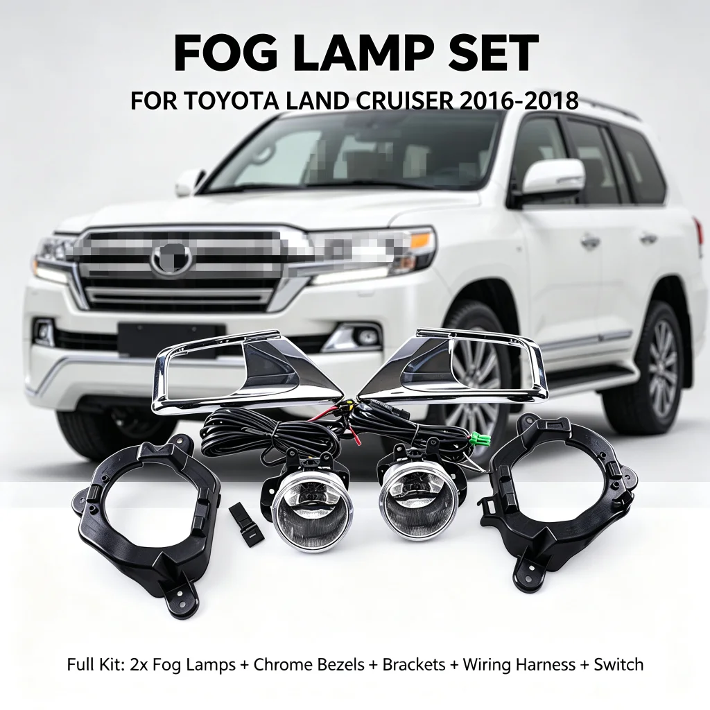 Fog Light Kit For Toyota Land Cruiser 2016 2017 2018 with Chrome Bezels Wiring Switch
