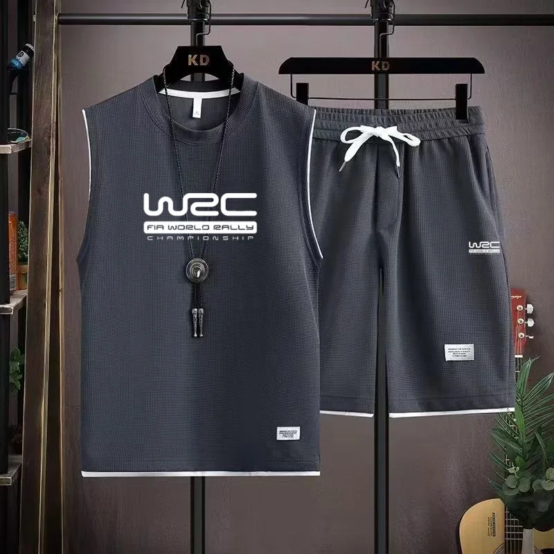 Brand new World Rally Championship WRC Waffle Summer Sets Casual T-Shirt+Shorts Set Male Sports Suit Solid Color Tracksuit Loose