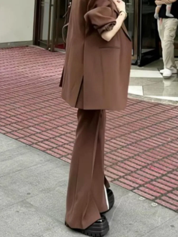 New Women Office Coffee Two-Piece Pantsuit Formal Elegant Blazer Female Set Business Casual Loose Pants Jacket Work Clothes