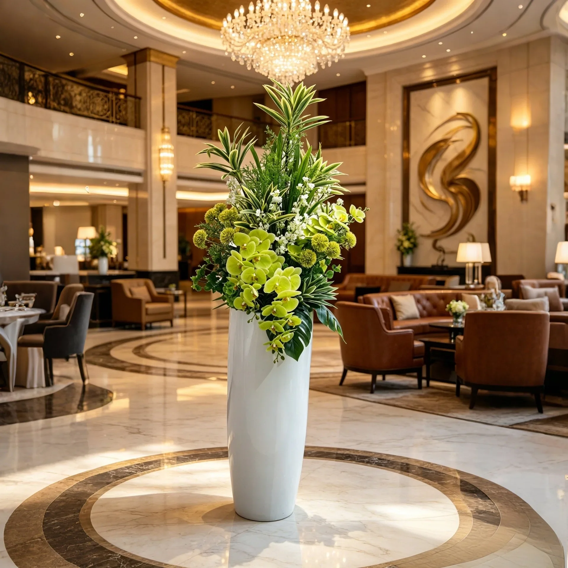High-end hotel lobby floor-to-ceiling simulated flower decoration shopping mall lobby sales office large vase flower decoration