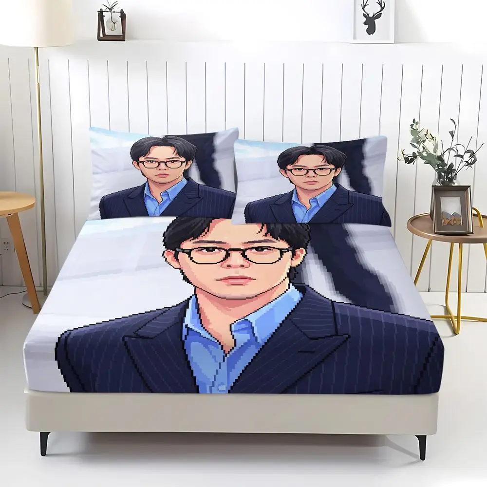 Pixel Pinstripe Suit Glasses Fitted Sheet Set Bed Sheet Set Bedding Set No Fillers Minimal Digital Print Office Style Bedroom Be