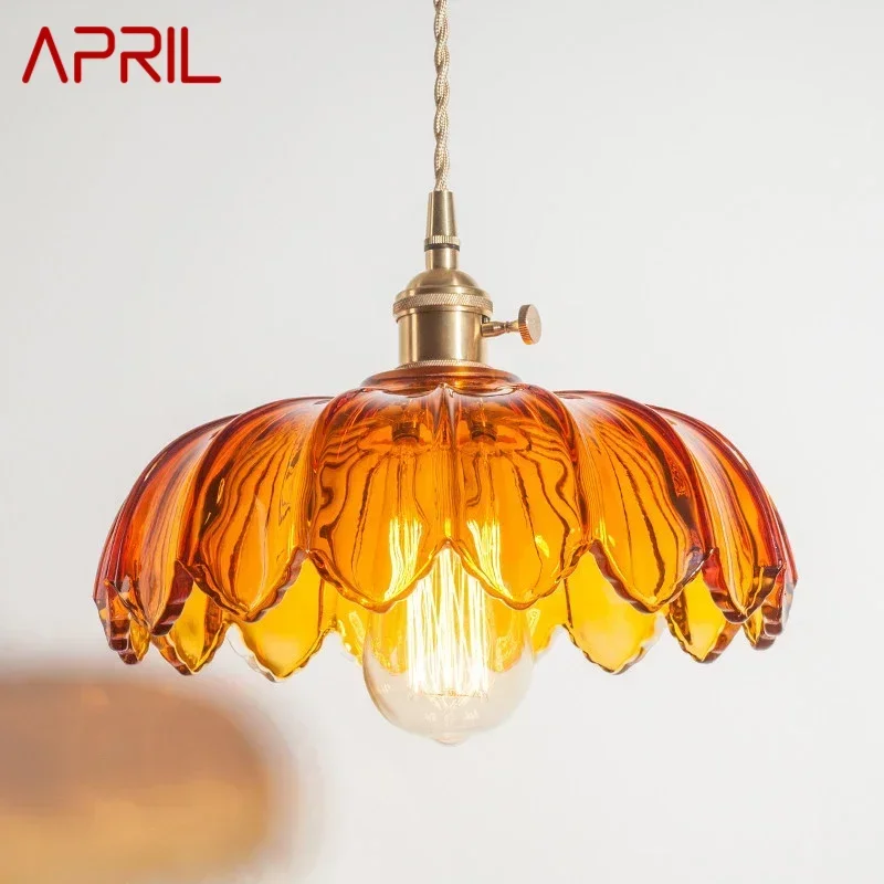 

APRIL APRIL Nordic Brass Pendent lamp Modern Bedroom Bedside lamp Color Glass LED Restaurant Bar Aisle Chandelier