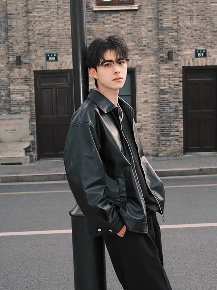 

Мужская модная куртка из искусственной кожи в американском ретро-стиле, стильная уличная одежда, мотоциклетная куртка для молодежи