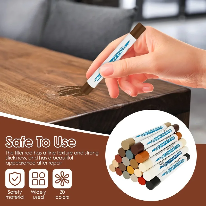 20 Colors Furniture Repair Wax Crayons Touch Up Stick No Sanding Needed Laminate Wood Panel Retouch Pen Scratches Nail Holes