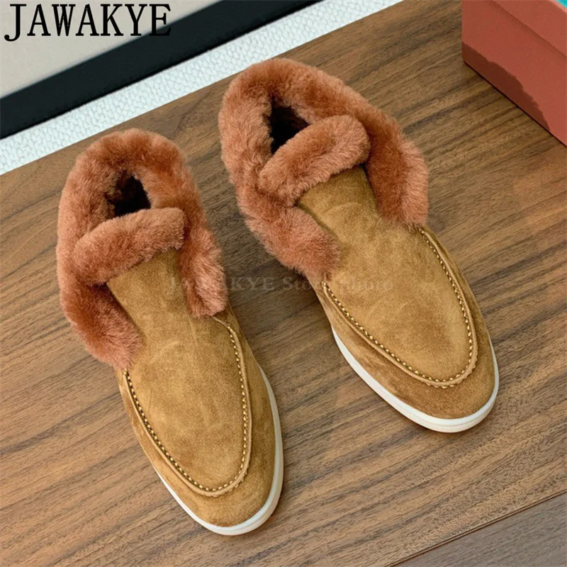 JAWAKYE Winter Classical Hot Sale Multicolour Snow Boots Women Plus Size Open Wool Collar Suede Short Boots Famous Brand Shoes