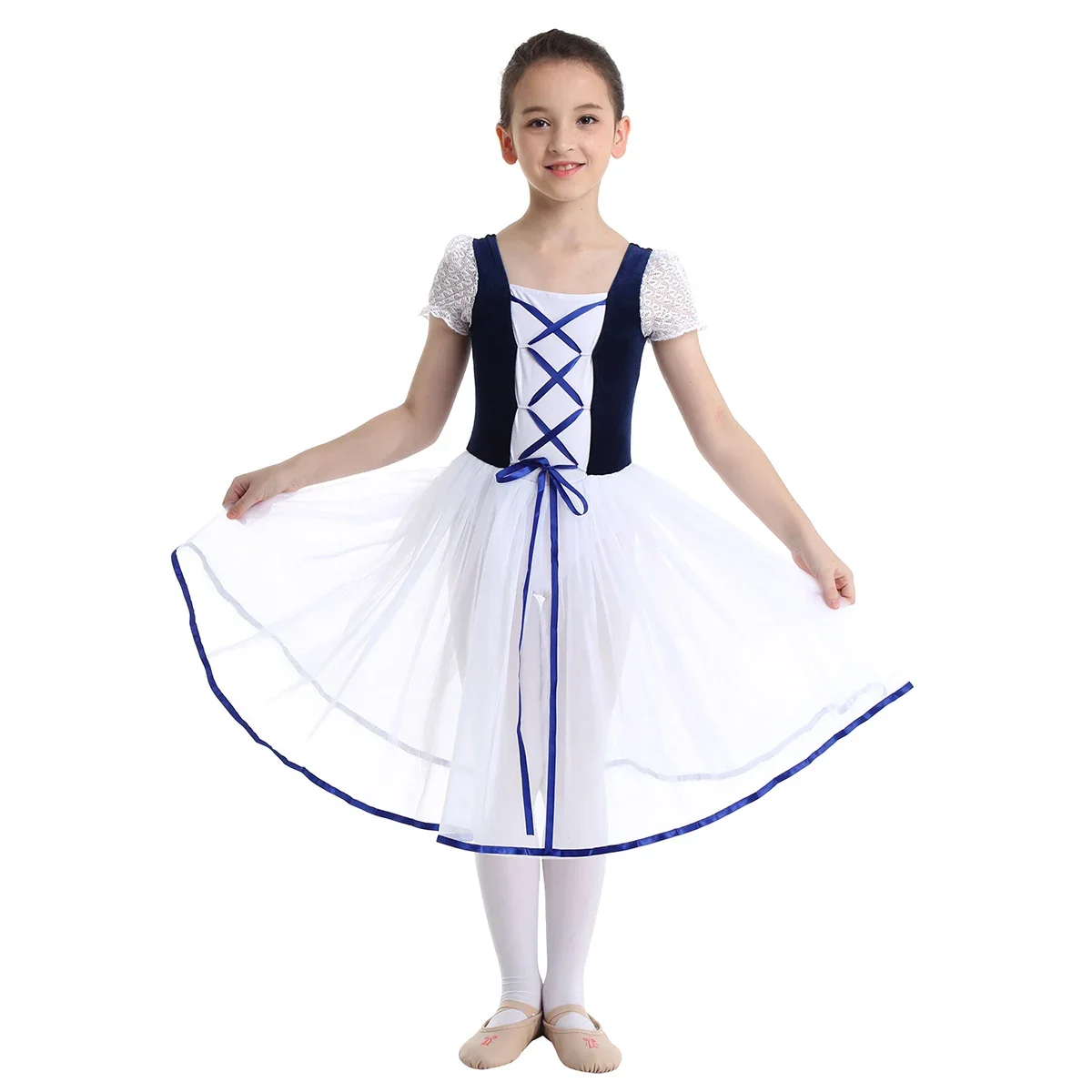 Kids Girls Ballerina Ballroom Stage Performance Costume Bubble Velvet Leotard Skirts Ballet Lyrical Dance Princess Dress-up