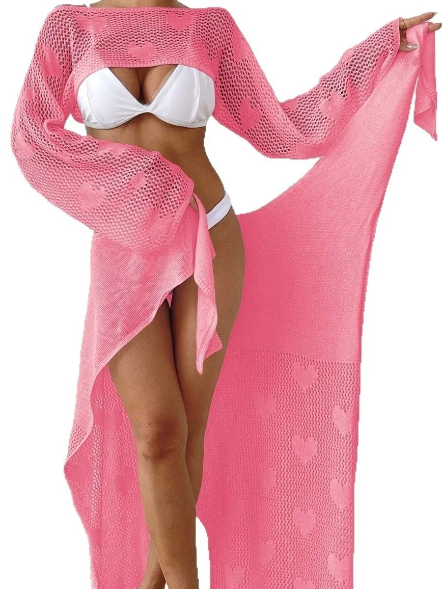 

Женский сексуальный пляжный комплект с полым сердечком и юбкой с поясом, длинный круглый костюм-двойка Sve Ne для летнего сезона