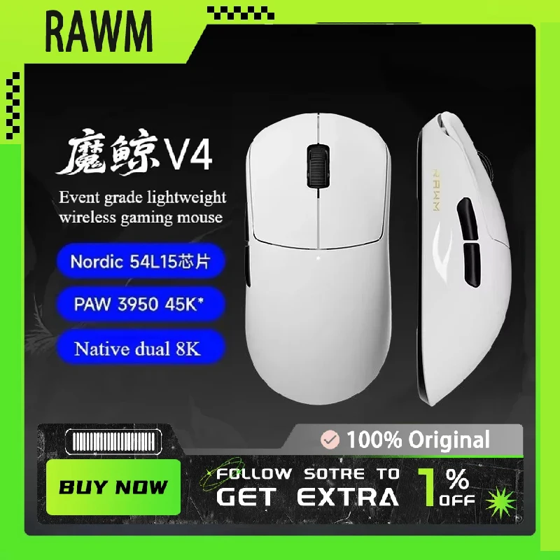 Rawm Leviathan V4 Wireless Gaming Mouse Dual 8k Lightweight Mouse Laptop Desktop Computer Esport Ergonomic Mice For Fps Pc Gamer