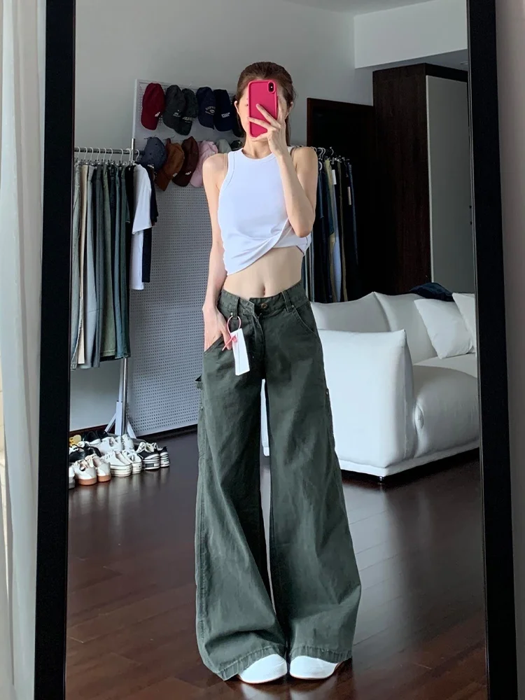 Pantaloni da lavoro dritti a gamba larga larghi autunnali da donna con fodera in Fce a vita alta taglie forti