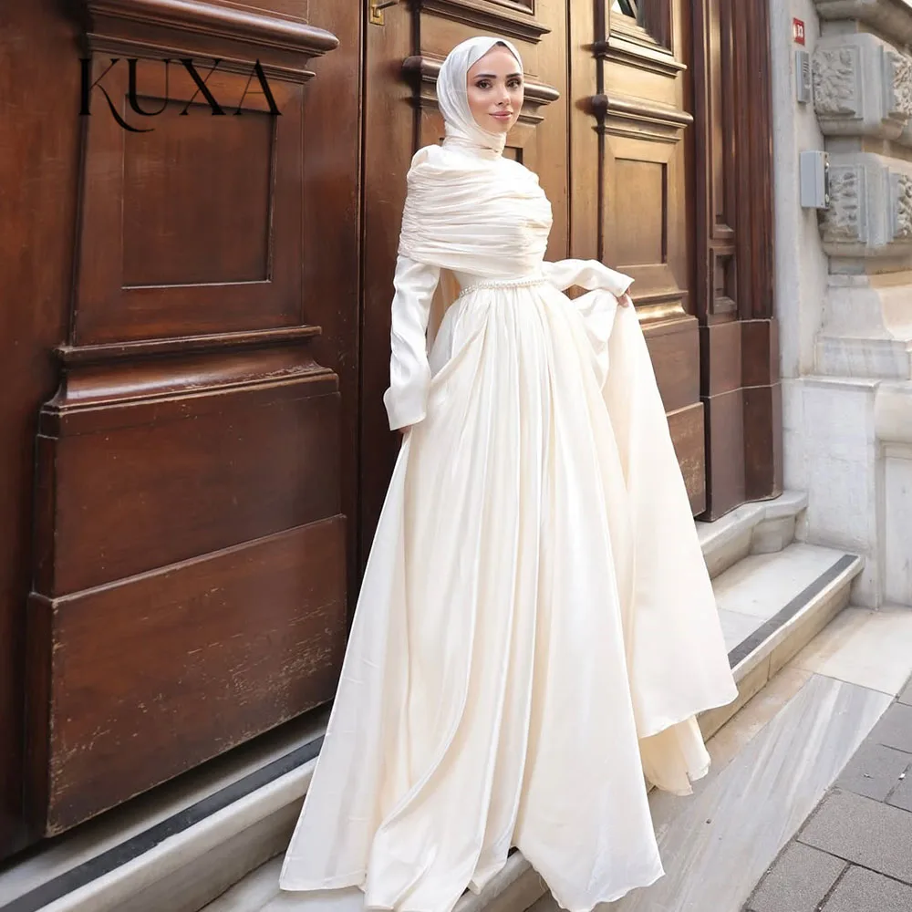 KUXA Customized A-Line Muslim Wedding Dresses Full Sleeves Floor-Length  Saudi Kuwait Elegant Bridal Gowns robes de soire 2026 - AliExpress 320