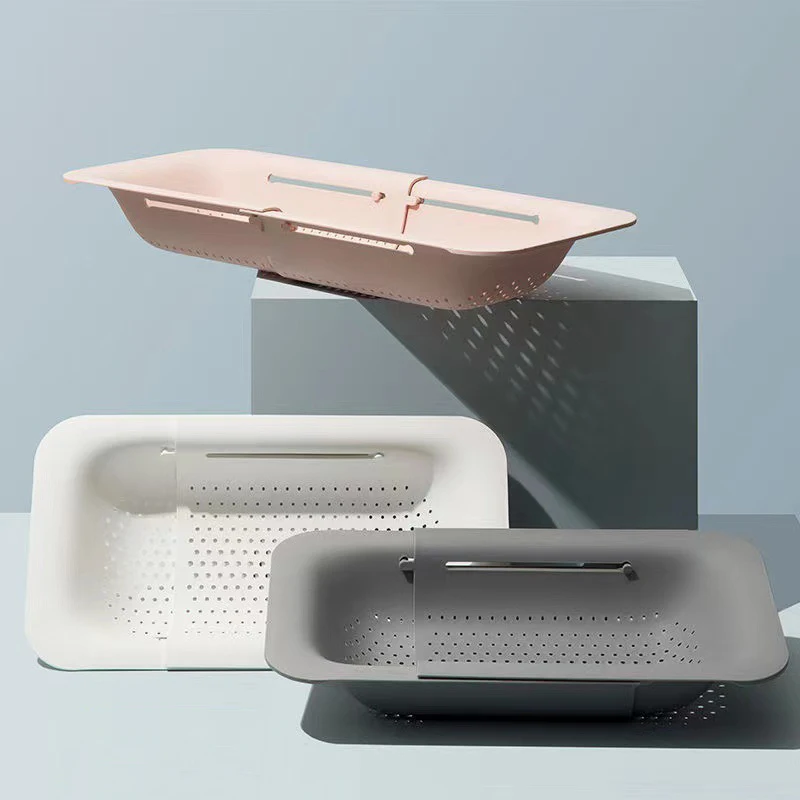 

Kitchen Drain Basket Washing Basin Fruit Vegetable Container Adjustable Length Sink Commodity Shelf High-Quality Material 1 Pcs