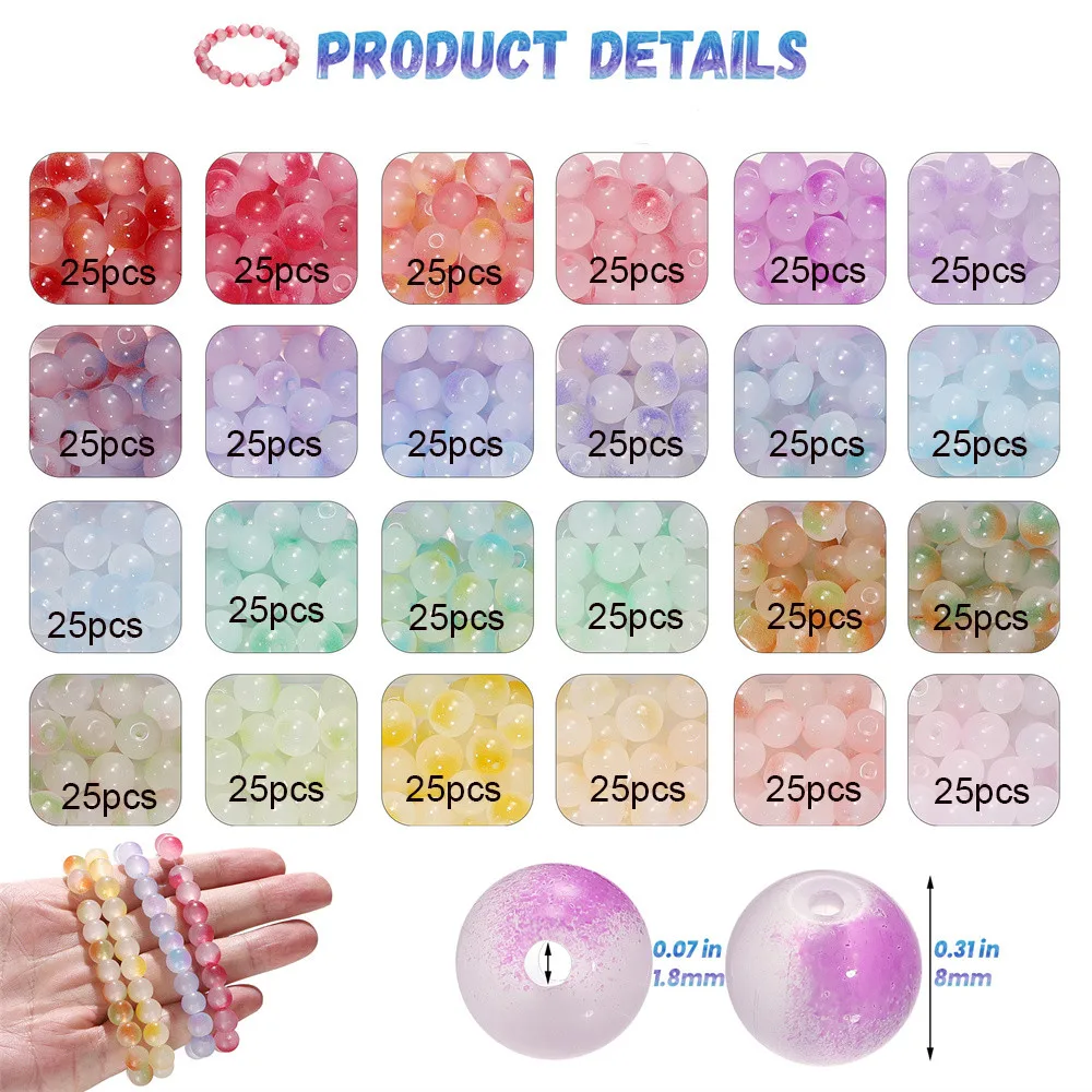 600pcs Double Color Jelly Result Round Glass Beads with Elastic Cord Jewelry Scissors Kits for Bracelet Necklace DIY Jewelry