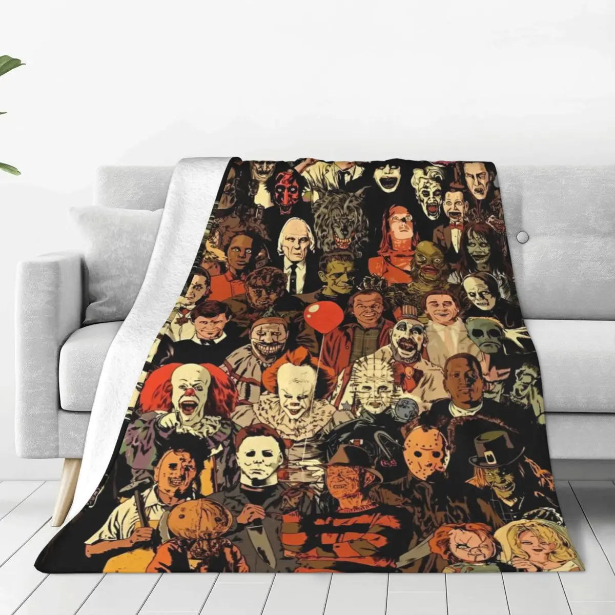 Horror Movie Charactors Plush Blankets Halloween Chucky Saw Novelty Throw Blankets for Home Hotel 150*125cm Quilt Lightweight