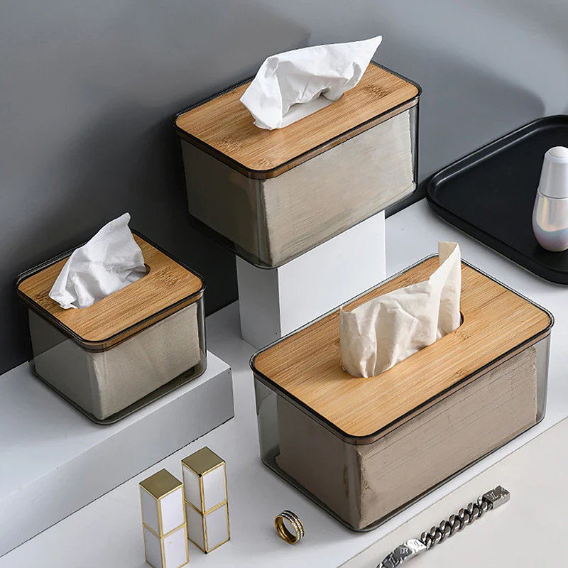 Tissue Clear Box Napkin Household Transparent Rectangular Wooden Modern Desktop Creative Transparent Table Tissue Box Holder