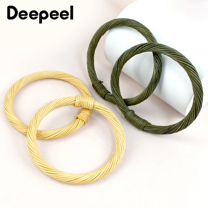 2Pcs Deepeel 10cm Rattan O Ring Handle Purse Frame Wood Woven Bag Handles HandBag Wrist Circle DIY Handmade Bags Accessories