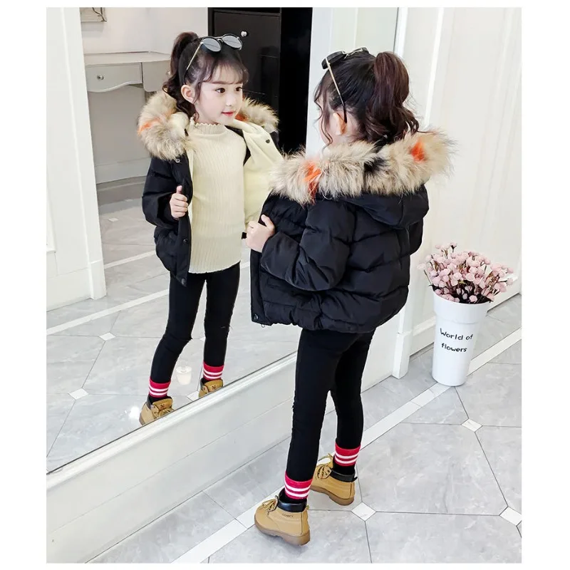 Bellbell Winter 1-6Yrs Girls Parkas Faux Fur Collar Infant Babys Girls Outerwear Coat Plush Thick Warm Kids Girls Zipper Jackets