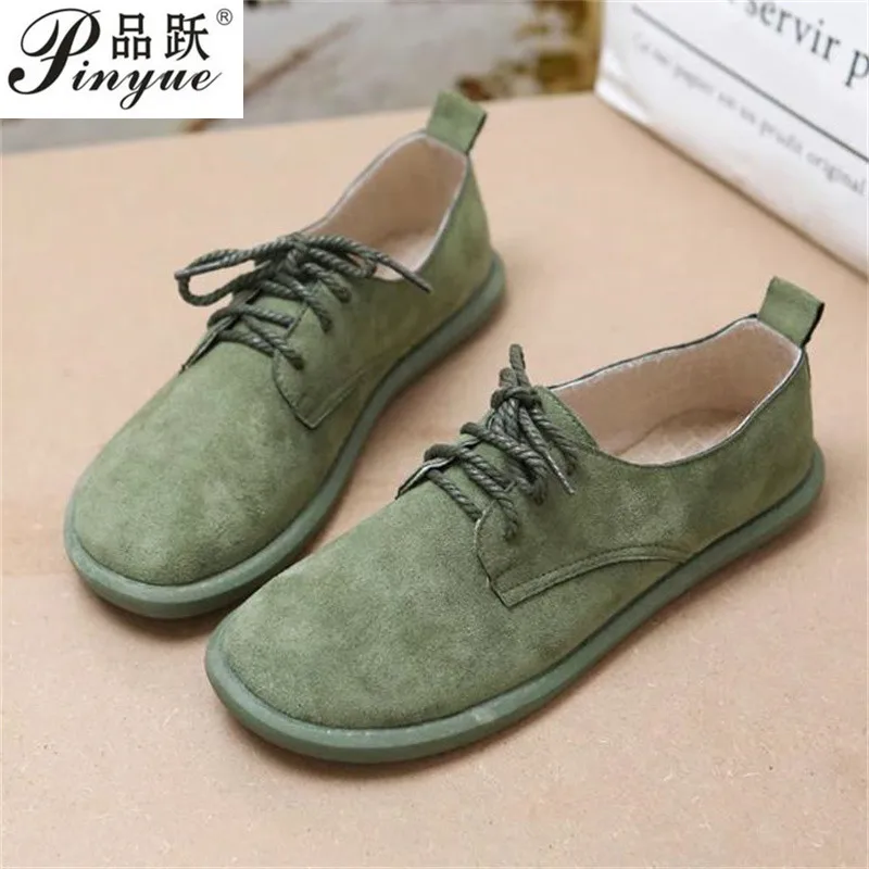 Women Lace-Up Casual Shoes New Round Head Student Sports Shoes Fashion Spring abrasive leather Couple Walking  Flat shoes 35 40