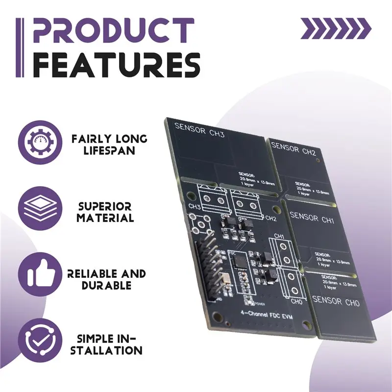 FDC2214 Module(With 4 Touch Points) For Gesture Recognition, Paper Counting, Liquid Level Measurement Capacitive Sensor