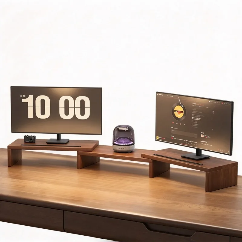 Rotatable Monitor Riser Stand Wooden Desktop Shelf Adjustable Computer Desk Organizer Office Home Dual Screen Notebook Stand