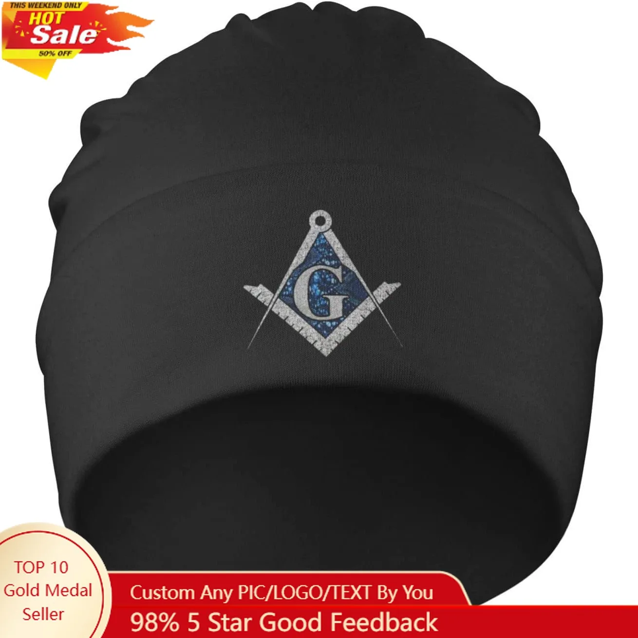 Free Mason Masonic Blue African Print Compass Beanie Hat Skull Sleep Cap Knit Hat Headwear for Men Women Hedging Hat