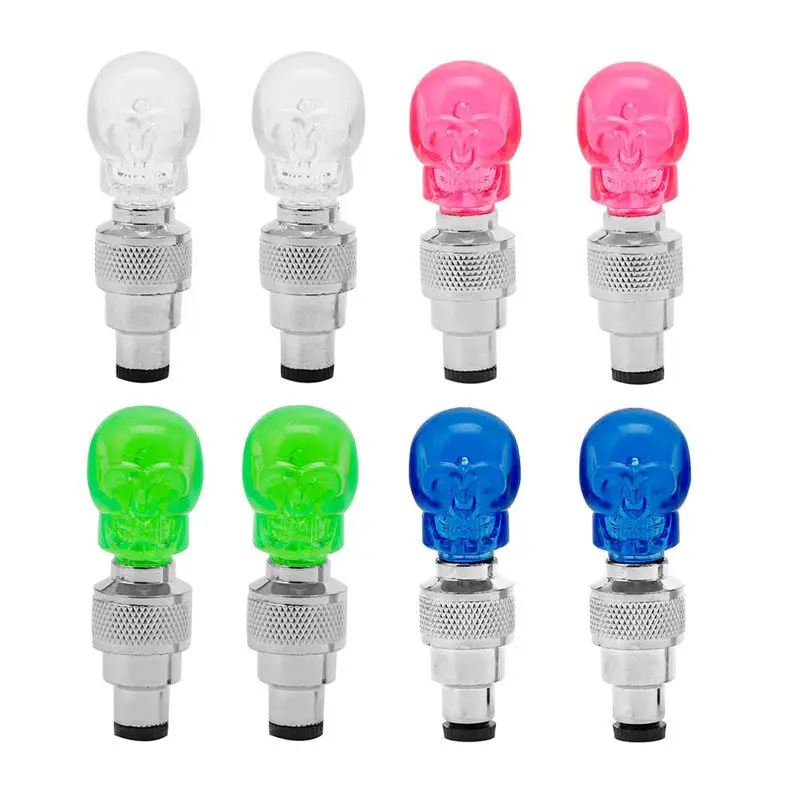 2/4pcs New Skull Shape Luminous Tire Valve Caps for Car Motorcycle Universal Night Safe Driving Tyre Neon Light Auto Accessories