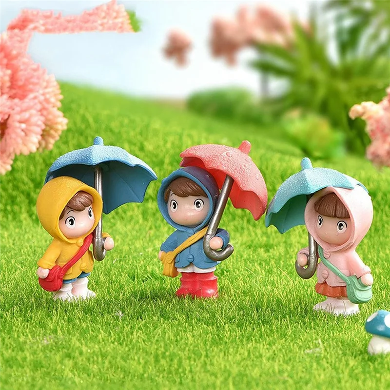 Cute Umbrella Girl Figurines Mini Plant Pot Statues Decor Windowsill Mini Landscape Figurine Desktop Ornament 4Pcs-AB09