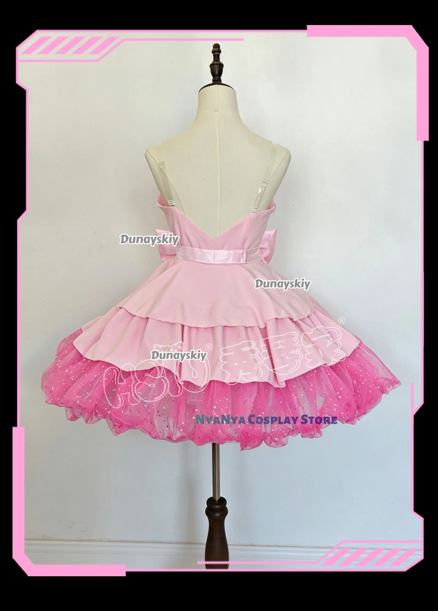 Alien Stage Zombie State Mizi Cosplay Costume Wig Pink Mini Dress Cute Big Bow Glitter Ruffle Skirt Idol Stage Outfit Full Set view 3