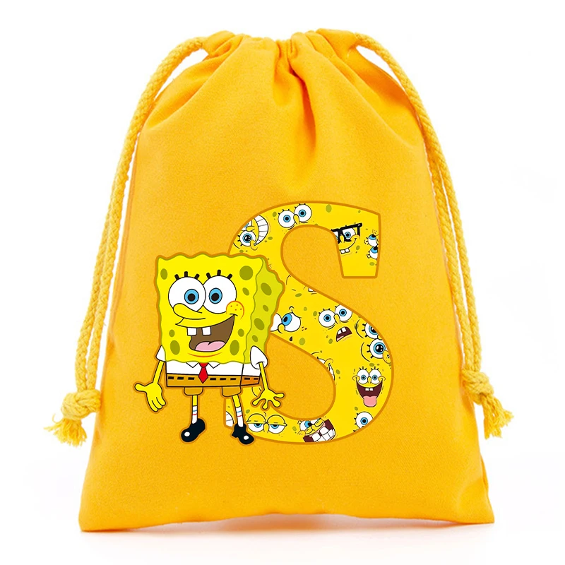 New Spongebob Drawstring Bags Kawaii Cartoon English Letters Printed Storage Bags Children Handbag Kids Tote Bag Birthday Gifts