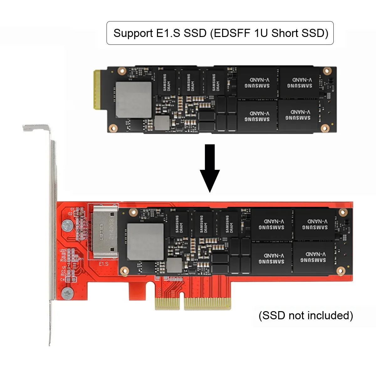 Adaptador de host PCI-E4.0 4X para régua NVMe 1U GEN-Z EDSFF curto SSD E1.S adaptador de suporte