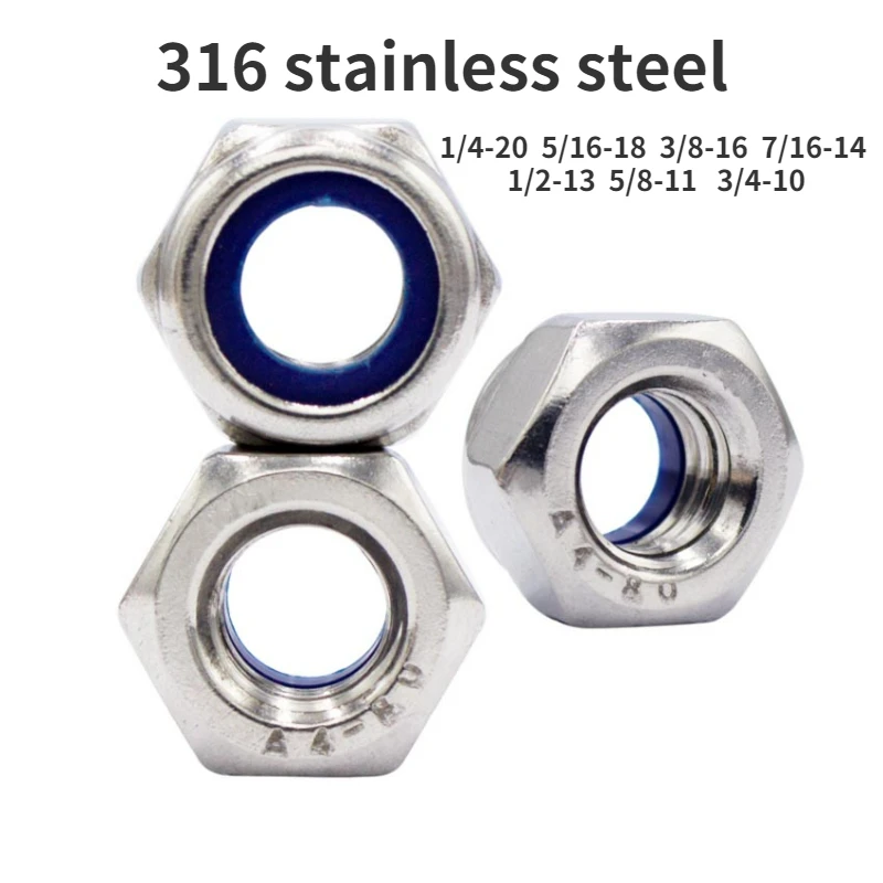 1/2/5/10/20Pcs 304/316 Stainless Steel Self-locking Nut Nylon Lock Nut Locknut Slip Nylon Hex Nut