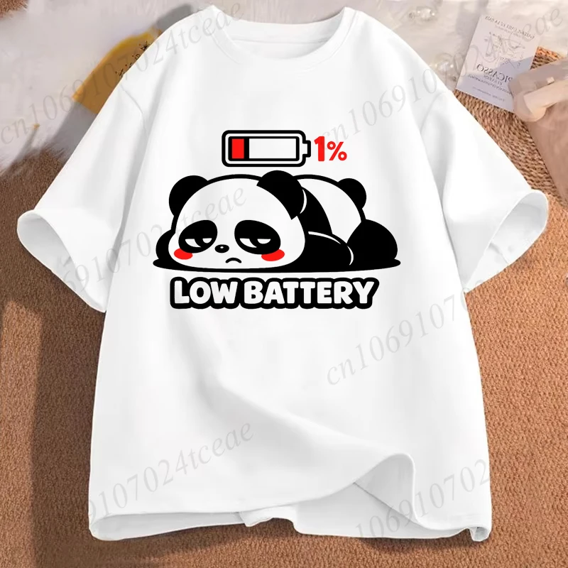 Low Battery Lazy Panda Graphic T Shirt Funny Cartoon Animal Print Short Sleeve Casual Streetwear Aesthetic Daily Fashion Tees