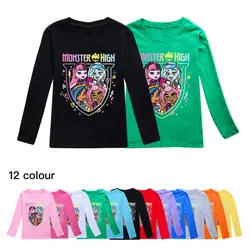 monster high Tshirt Kids Clothes Teenager Boys O-Neck Cartoon Casual T-shirts Girls Long Sleeve Tops Children's Clothing