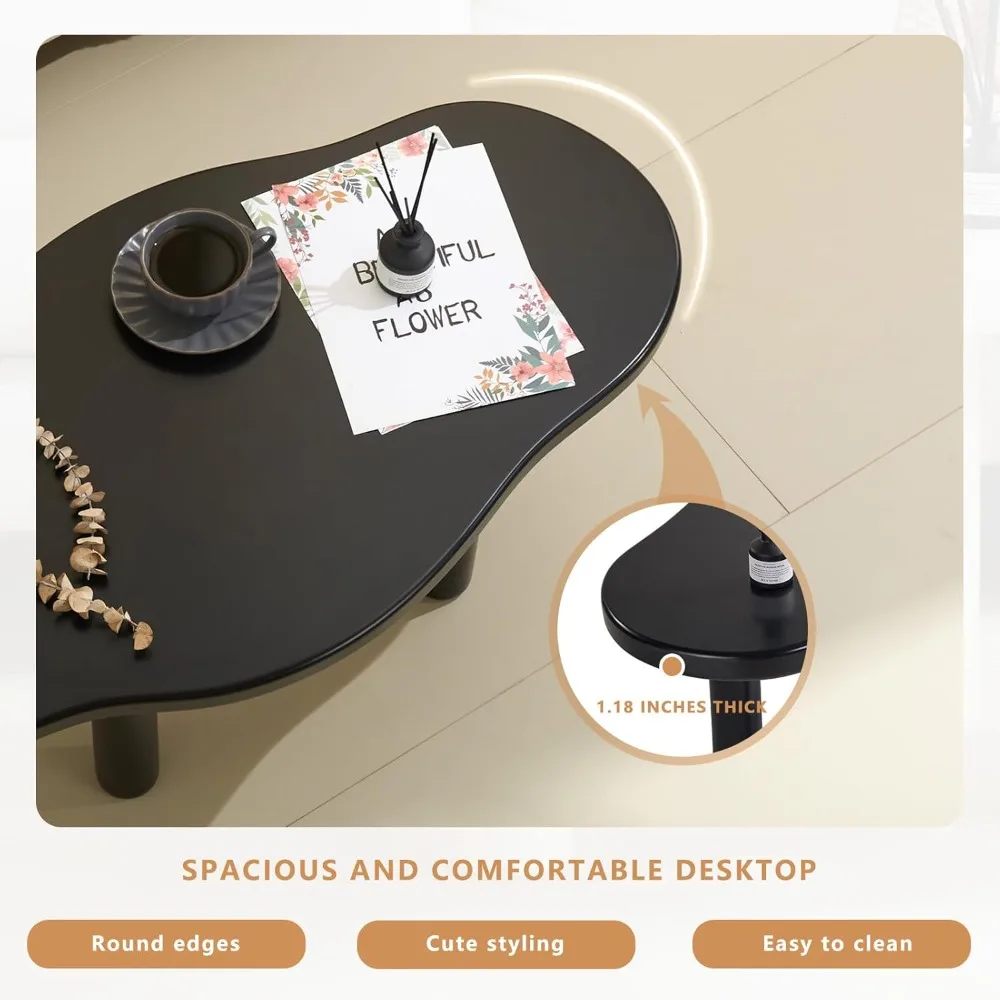 귀여운 불규칙한 모양의 커피 테이블 4개의 다리 - 거실, 아파트, 침실용 모던 엔드 테이블 - 쉬운 조립 - 블랙