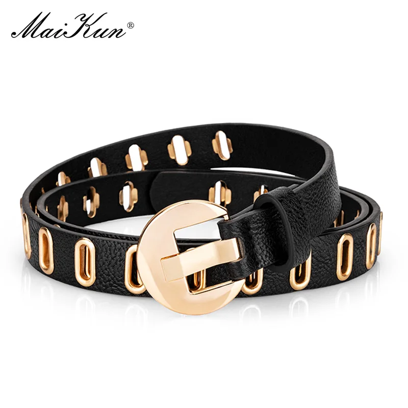 Maikun New Grunge Women Belt Adjustable Hole Grunge Punk  Belts for Women Alloy Pin Buckle PU Leather Belt 