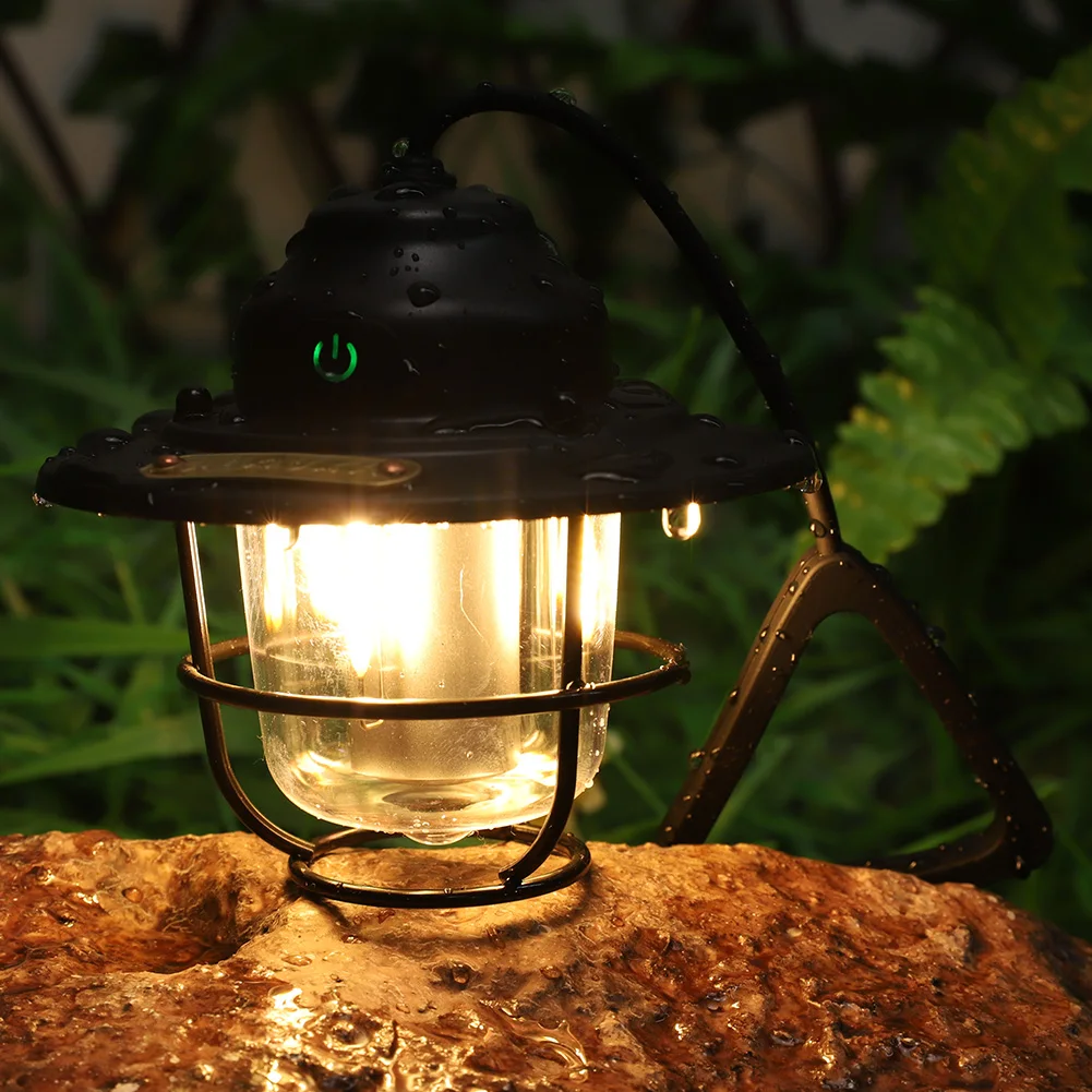 Outdoor Vintage Camping Lantern 1200mAh Rechargeable Retro Hanging Tent Lamp 4 Lighting Modes Vintage Pendant Light For Camping