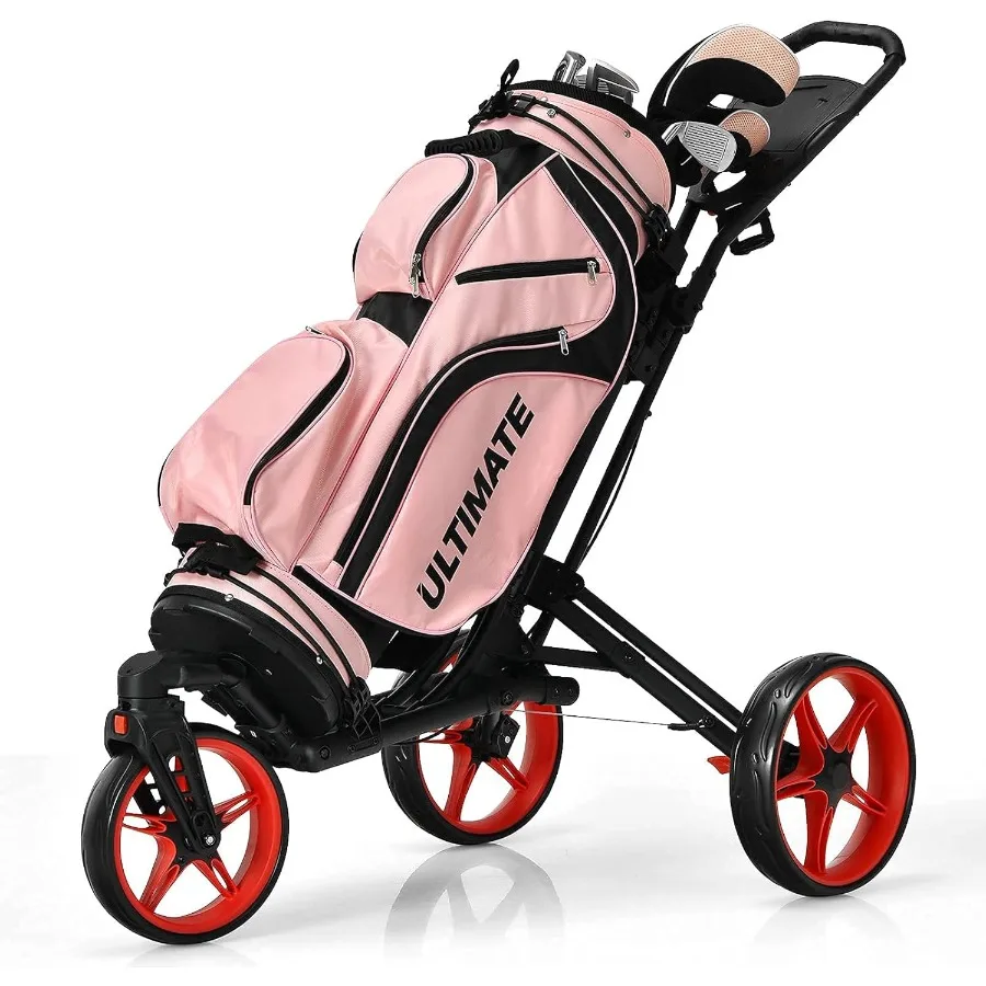 

Тележка для гольфа с вращающимся на 360° передним колесом, алюминиевая складная 3-колесная тележка для гольфа, тележка для гольфа с эластичным ремнем Scoreboa