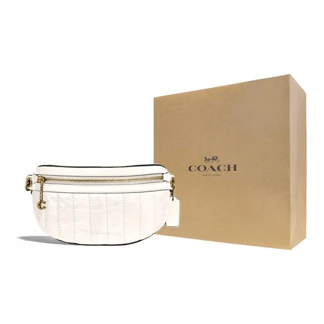 COACH Chain Leather Shoulder Bag, Crossbody Bag, Sling Bag Fanny Packs Small Women's White C0851-B4HA