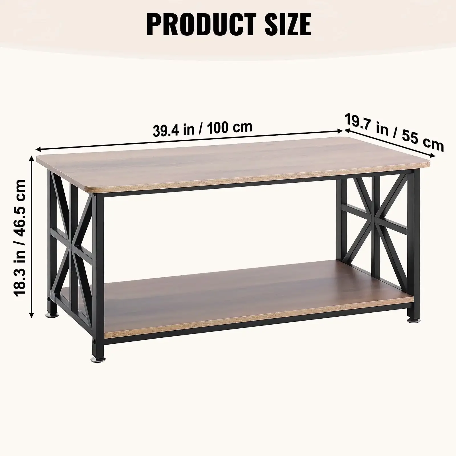 Mesa de centro de granja de 40", mesa de centro rectangular con compartimento de almacenamiento abierto