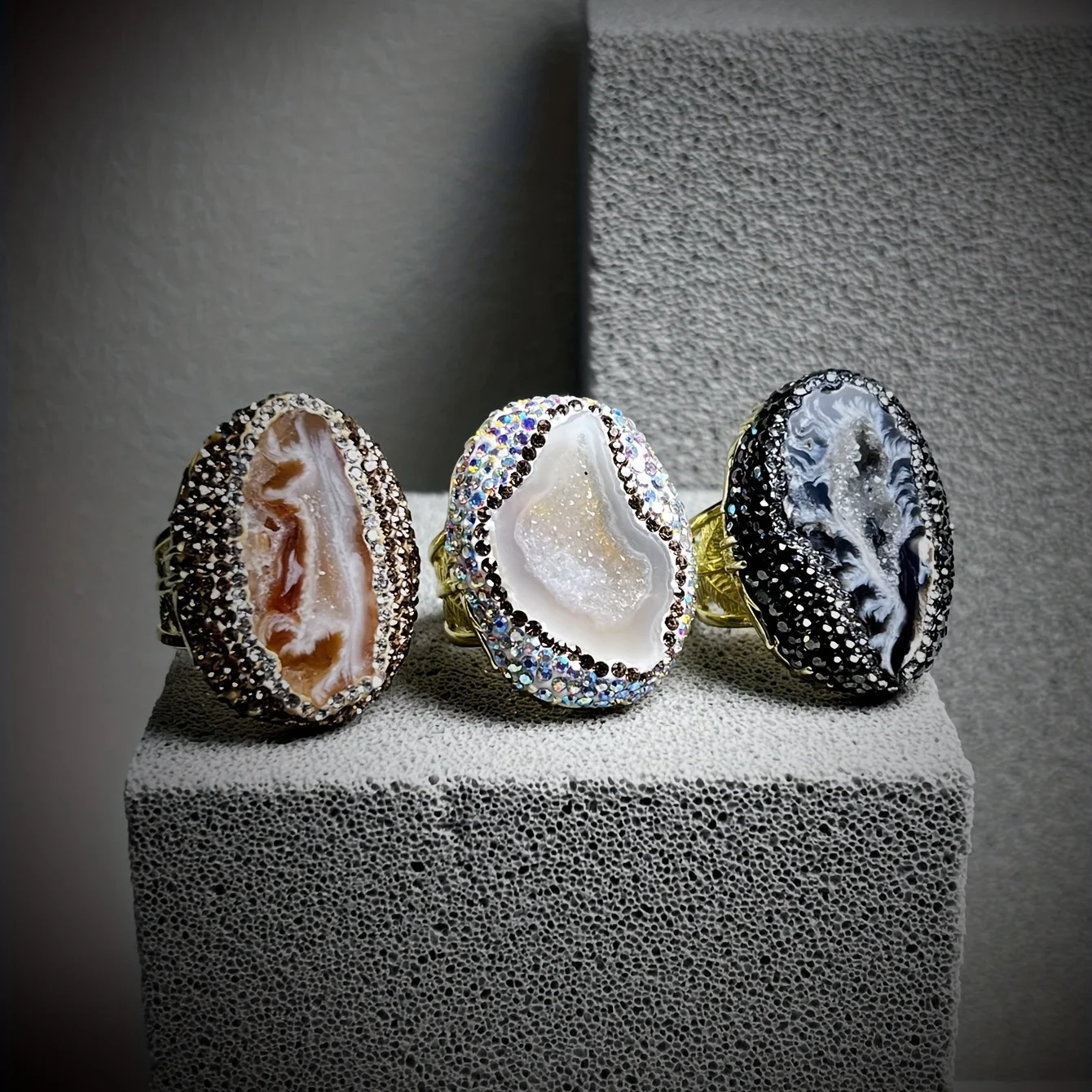 

YEEVAA 1pc Natural Agate / Geode Clay Ring 14k Gold Plated Absorb The Energy For Mother Nature Match Daily Outfits