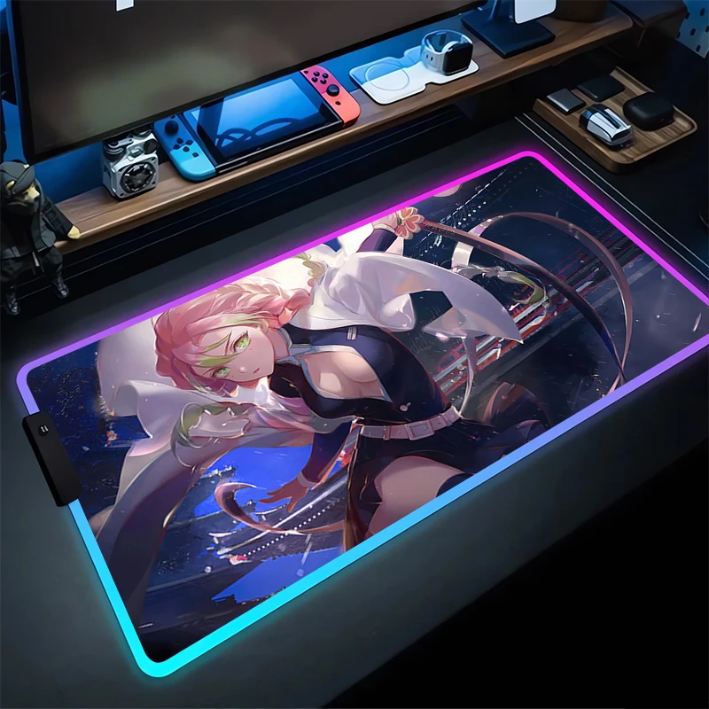 RGB Mouse Pad D-Demon S-Slayers Non-Slip Rubber Edge locking mousepads Game play mats notebook computer Kanroji Mitsuri Decor