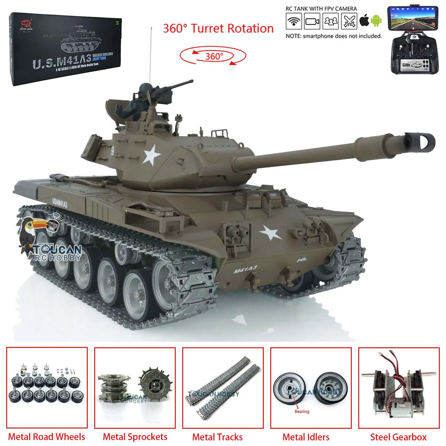 Henglong 1/16 Pro Ver 7.0 Walker Bulldog FPV RTR RC Tank 3839 Metal Tracks Wheels BB Shooting TH17330-SMT7