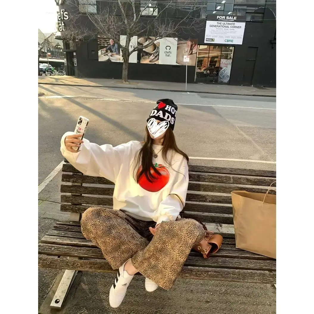 Sudadera de cuello redondo de algodón puro 2505 para mujer, Top informal de estilo europeo y americano con temperamento para ir al trabajo, otoño e invierno