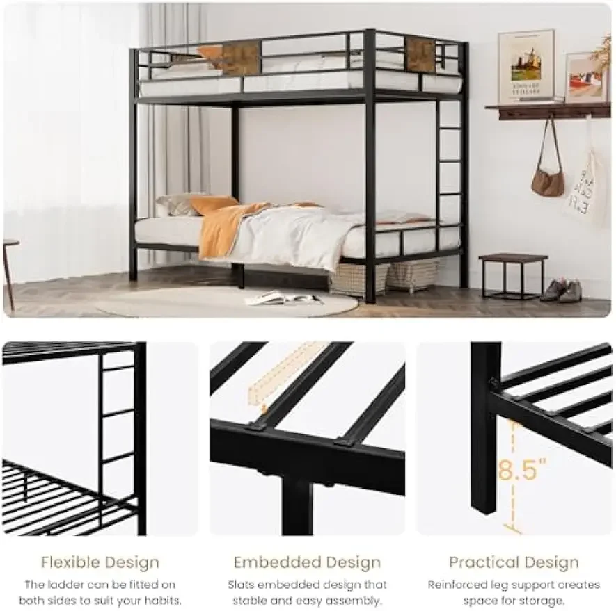 Bunk Bed Twin Over Twin Size with Ladder and Full-Length Guardrail, Metal, Storage Space, No Box Spring Needed, Noise