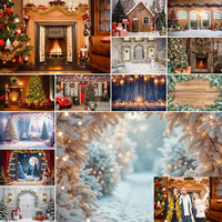 MOON.QG Rustic Christmas Fireplace Backdrop Family Winter Merry Christmas Photography Background Xmas Palm Tree Photo Decor